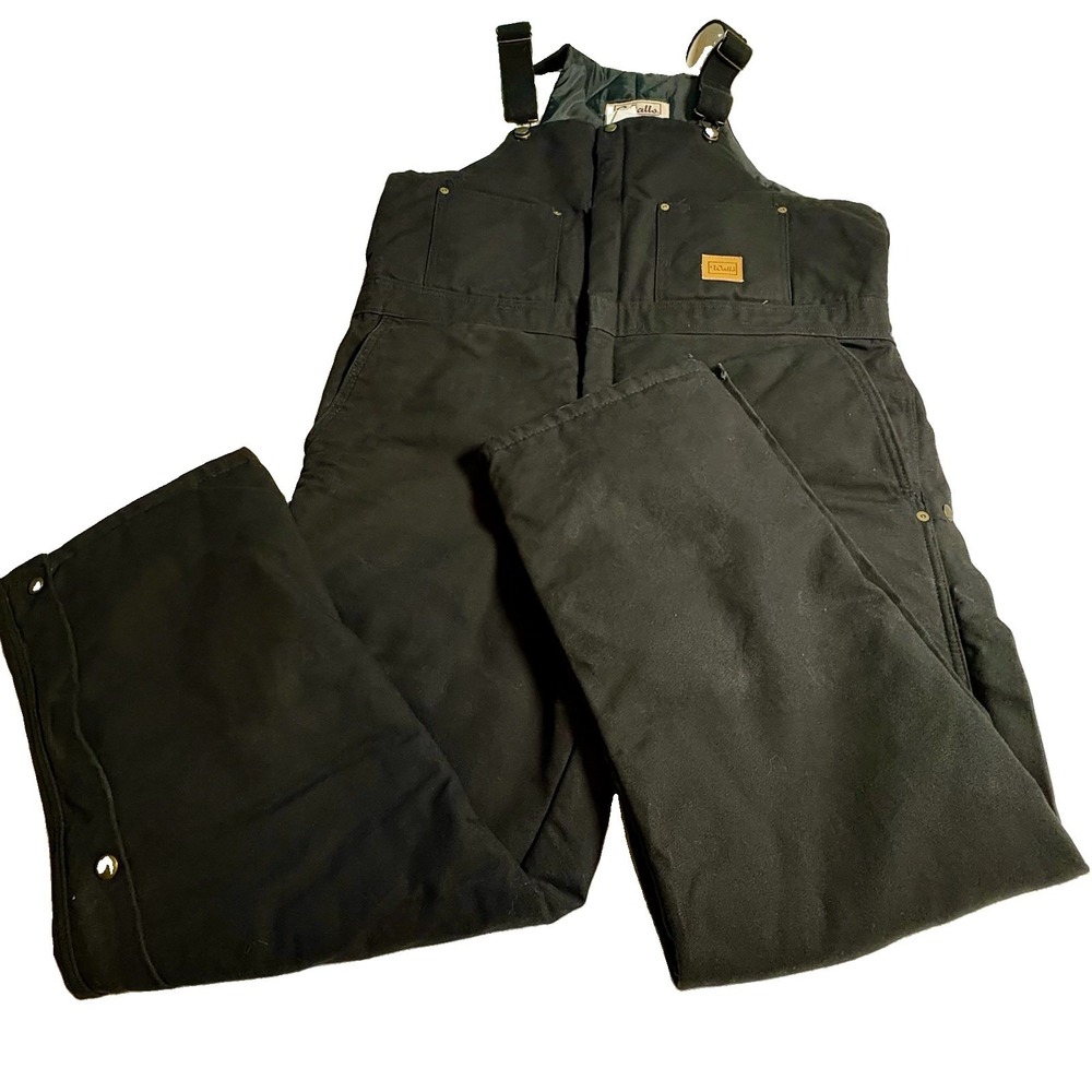 VTG Walls Blizzard Pruf Canvas Insulated Bib Overalls Mens Sz L Short Black